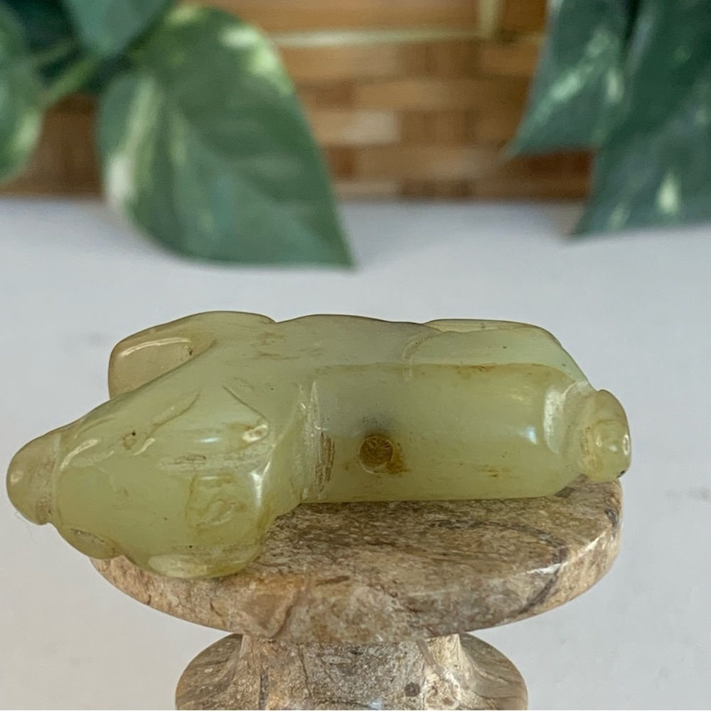 Vintage Chinese Zodiac Jade DOG Pendant Bead Hand Carved Miniature Pet Animal 2" - Picture 10 of 12